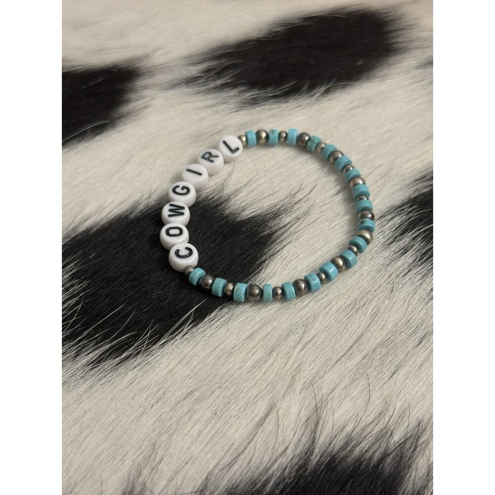 Native American Sterling Cowgirl 3mm 4mm Navajo Pearl Turquoise Stretch Bracelet - Picture 10 of 11